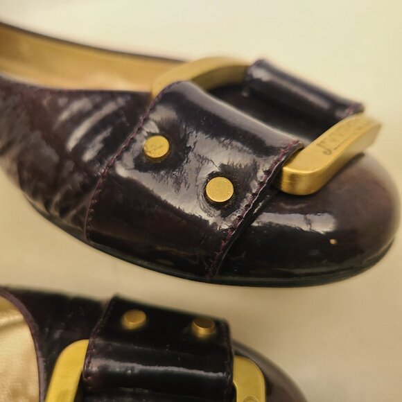 Jimmy Choo Dark Purple Patent Leather Ballet Flats EU 37.5 Gold Tone Buckle - Picture 5 of 16